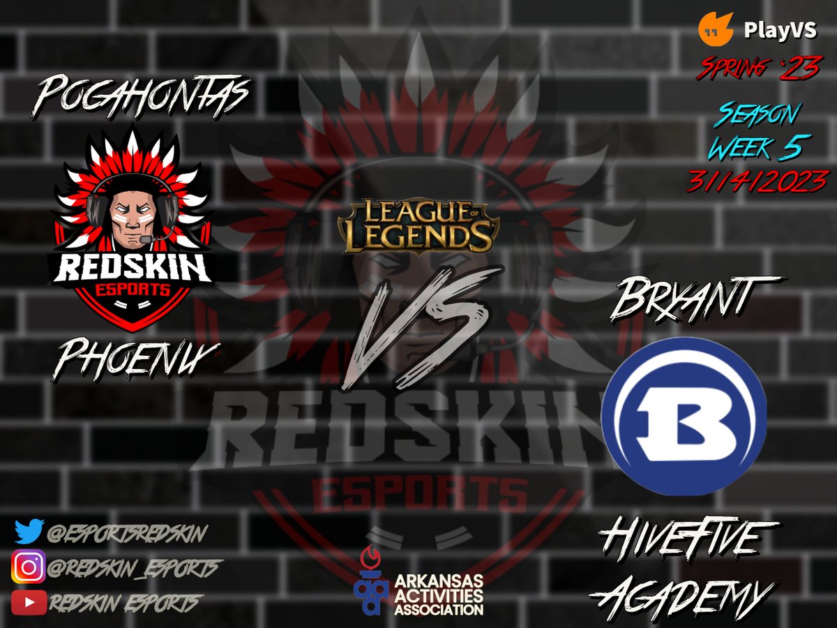 Phoenix vs Bryant HiveFive Academy #LeagueOfLegends 
Week 5 <a href="/playvs/">PlayVS</a> <a href="/ArkActAssn/">Arkansas Activities Association</a> 
LIVE at 4pm on bit.ly/3SCczS4
#Esports #highschoolesports