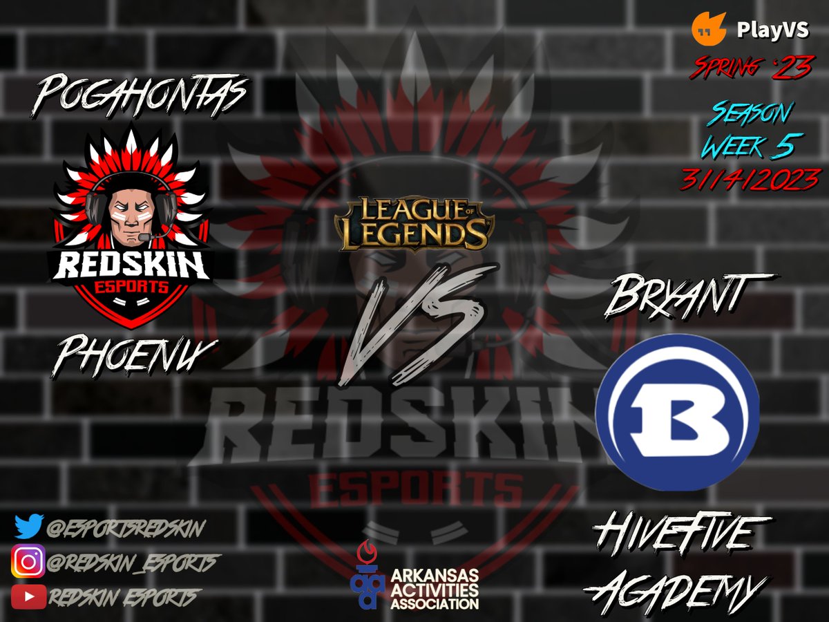 Phoenix vs Bryant HiveFive Academy #LeagueOfLegends 
Week 5 @playvs @ArkActAssn 
LIVE at 4pm on bit.ly/3SCczS4
#Esports #highschoolesports