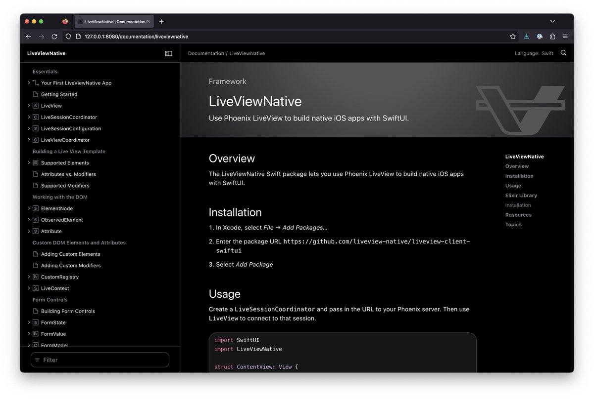 bcardarella's tweet photo. Preview of LiveView Native SwiftUI Documentation
#myelixirstatus https://t.co/2b356aYwqR