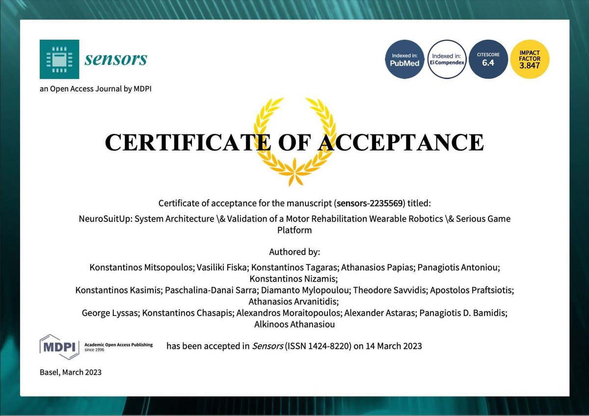 🎉Exciting news! The #Heroes project has achieved a major milestone with the publication of their first journal paper in Sensors MDPI! Congratulations to the entire #HEROES <a href="/iMedPhysAUTH/">AUTH Medical Physics & Digital Innovation Lab</a> #BERD research team on their incredible accomplishment!👏🏼 <a href="/ELIDEK_HFRI/">Hellenic Foundation for Research & Innovation-HFRI</a>