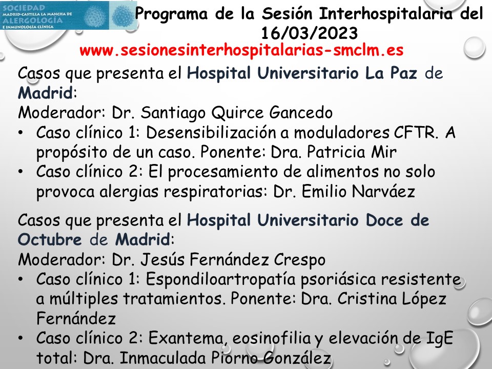 Este próximo jueves 16 de marzo es la sesión interhospitalaria on line  de los Hospitales Universitarios La Paz y Doce de Octubre de Madrid. Ya puedes inscribirte en: sesionesinterhospitalarias-smclm.es