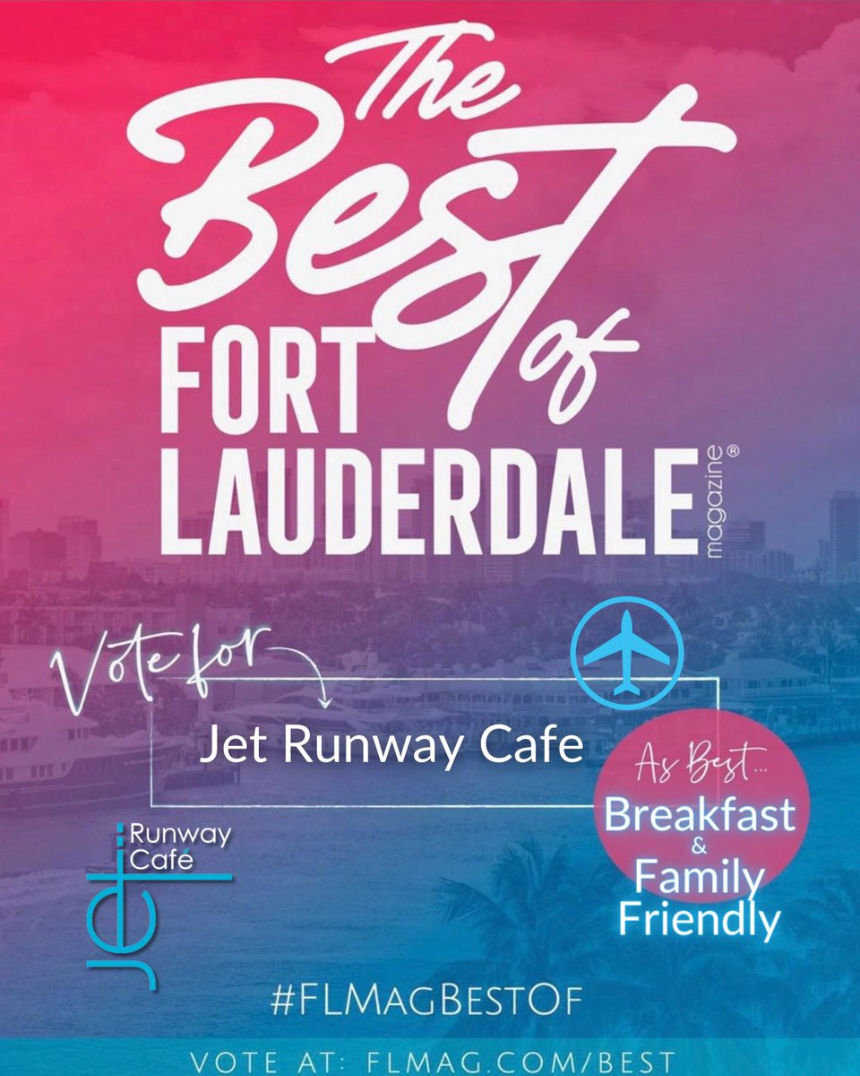 We need YOUR help, VOTE for US! ⭐️⁠
⁠
Consider our SFL locations when voting for your favorite places around Fort Lauderdale! #SFL⁠
⁠
How To Vote:⁠
1️⃣ Visit the link in our bio: FLMAG.COM/BEST⁠

⁠#FLMagBestOf⁠ #jetrunwaycafe #voteforus #flmag #fortlauderdale
