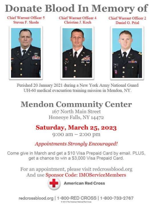 HFLCommunityEd's tweet photo. Donate blood in memory of Steven Skoda, Christian Koch, and Daniel Prial. Saturday, March 25 at the Mendon Community Center.  To donate, sign up for an appointment visit: https://t.co/KOtKhOZQMh use code: IMOServiceMembers.
https://t.co/gBJ3gKzTmu https://t.co/zXLA3LOnS4