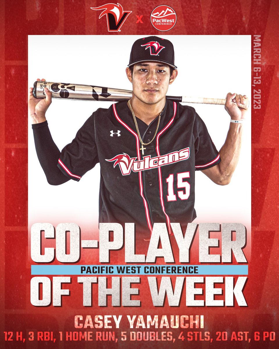 HiloVulcans's tweet photo. CASEY YAMAUCHI IS YOUR PACIFIC WEST CONFERENCE CO-PLAYER OF THE WEEK #ImuaVulcans 🌋 #D2BSB https://t.co/9GFLAI2syH