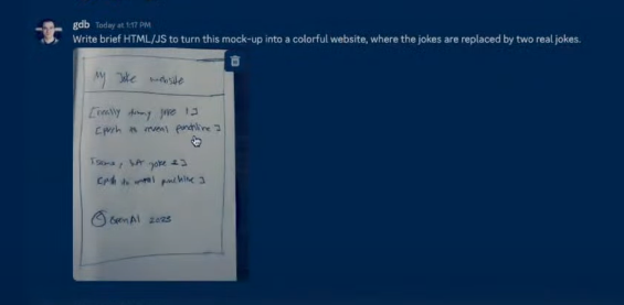 DamianCatanzaro's tweet photo. Ustedes entienden que le pasó una IMAGEN hecha a mano sobre como quería una web y GPT-4 entendió el boceto, le dió el HTML y funciona. Mamita, lo que se viene con esto. https://t.co/1VJlbUs4Nv