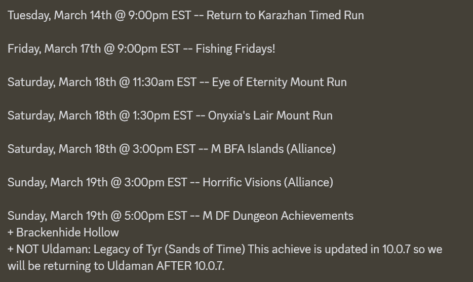 Esmef1regaming's tweet photo. Here's the events happening this week in Neall on Medivh!! @TheNealls (One of them is in my timezone cause of the discord format lol) 

Come join in with the link on my pinned tweet! https://t.co/FPTMZMKfaB