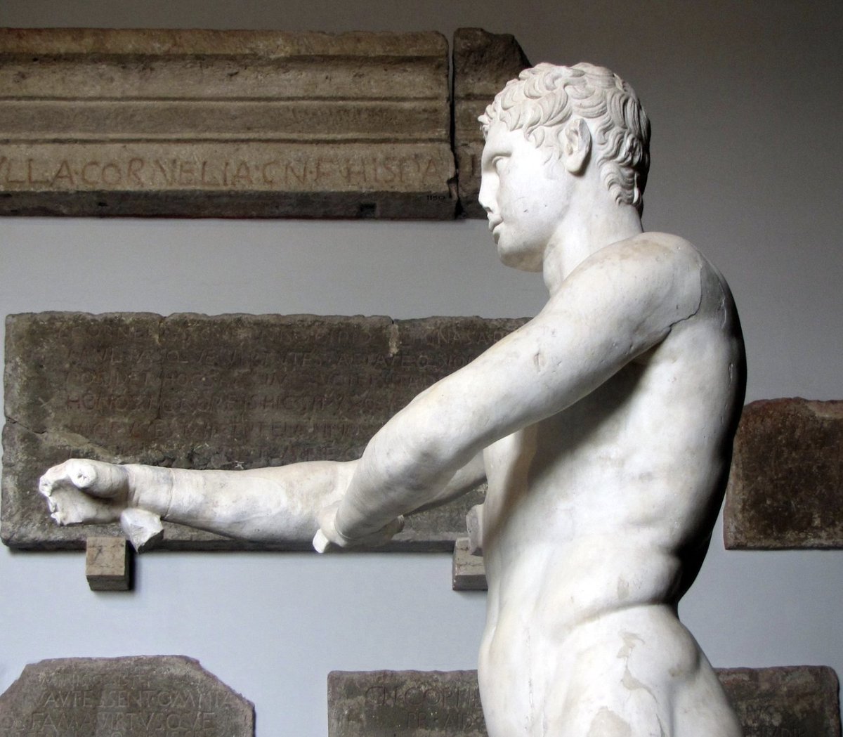 The "Apoxyomenos" by Lysippos is a masterpiece of classical Greek sculpture that portrays an athlete scraping oil from his body, highlighting the idealized human form and the importance of athleticism in ancient Greek culture.