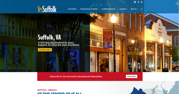 PDDG's tweet photo. Since 2018, we have partnered with the City of Suffolk on a myriad econ dev &amp; tourism marketing efforts. Our latest effort includes the complete redesign and relaunch of the YesSuffolk econ dev website, the City of Suffolk’s focused business retention and attraction portal. https://t.co/ZRp0QJCrt0