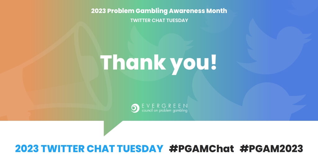 EvergreenCPG's tweet photo. That’s it for this week’s live #PGAMChat. Thank you all for tuning in, taking part, and we hope to see you all next week! #PGAMChat #PGAM2023 #PGAM2023 #GamblingDisorder #ProblemGambling #GDSD #GamblingDisorderScreeningDay https://t.co/HH5q9BZTUR