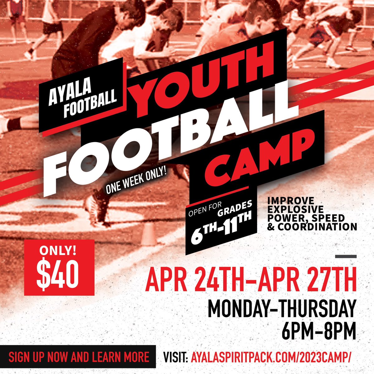 Derek Calderon (@derekcal19) on Twitter photo 🚨ALL ATHLETES GRADES 6th-11th🚨
Join us April 24-27th!
Let’s compete and get better!!
ALL ARE WELCOME!
RT & SPREAD THE WORD!
#YouthCamp | #GoBulldogs
<a href="/James_Escarcega/">James Escarcega 📈🏈🏀⚾️🥎 🤼🤽🏽♂️🏊🏼♀️🏌🏻⚽️</a> <a href="/CoachAJGracia/">A.J. Gracia</a> <a href="/AyalaFootball/">AHS Football 2025</a> <a href="/AyalaHSAthletic/">Ayala HS Sports™️</a> <a href="/ttp_athletics/">TTP Athletics</a> <a href="/chchampsports/">Champion Sports</a> <a href="/CoachParks72/">Ryan Parks</a> <a href="/wcmhm1980/">Marcus Monroe Sr</a> 🚨ALL ATHLETES GRADES 6th-11th🚨
Join us April 24-27th!
Let’s compete and get better!!
ALL ARE WELCOME!
RT & SPREAD THE WORD!
#YouthCamp | #GoBulldogs
<a href="/James_Escarcega/">James Escarcega 📈🏈🏀⚾️🥎 🤼🤽🏽♂️🏊🏼♀️🏌🏻⚽️</a> <a href="/CoachAJGracia/">A.J. Gracia</a> <a href="/AyalaFootball/">AHS Football 2025</a> <a href="/AyalaHSAthletic/">Ayala HS Sports™️</a> <a href="/ttp_athletics/">TTP Athletics</a> <a href="/chchampsports/">Champion Sports</a> <a href="/CoachParks72/">Ryan Parks</a> <a href="/wcmhm1980/">Marcus Monroe Sr</a>