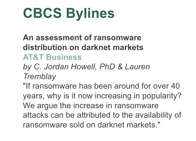 SarasotaCyber's tweet photo. Shoutout to @Dr_Cybercrime and @DarknetLaur for their publication in AT&amp;T Cybersecurity (@attcyber). @DarknetLaur is a graduate student in @USFCriminology already demonstrating an unparalleled ability to conduct translations research that informs #cybersecurity policy. @USFCBCS https://t.co/MMCvx1wnHh