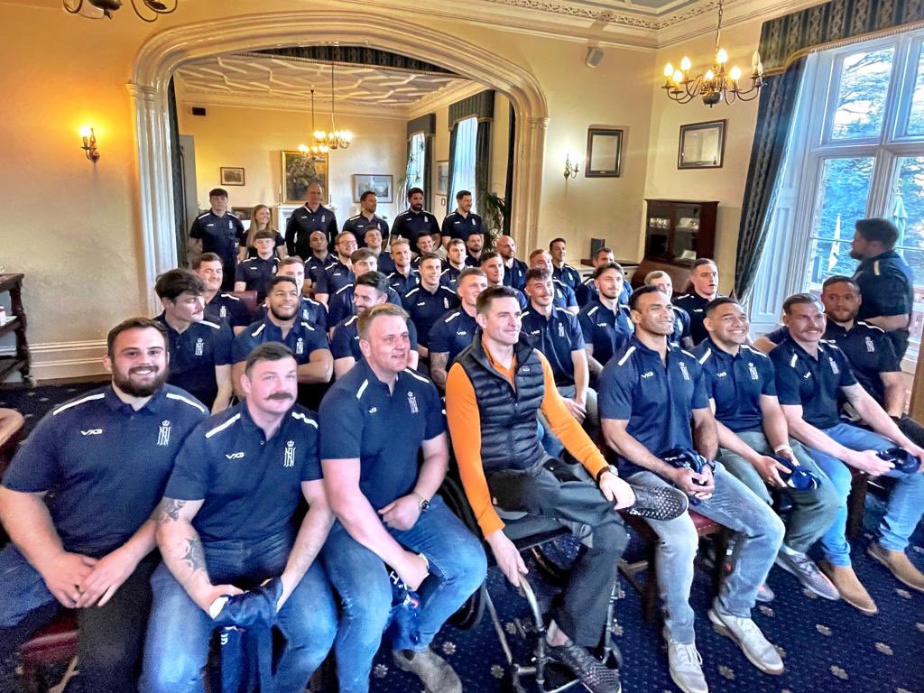 PeteReed's tweet photo. It was my great pleasure to meet with the @RNRugby Men’s Squad and staff this evening ahead of tomorrow’s  match with Marine Nationale (French Navy). 
They have a wonderful &amp; hard earned energy &amp; spirit which was an honour to soak up.
Congratulations for your caps and Onwards!!! https://t.co/mr5NIy3W7x