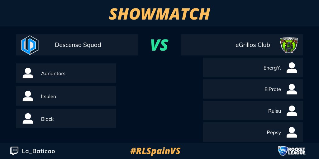 Bati (@la_baticao) on Twitter photo Estos serán los jugadores que tendremos por parte de ambos conjuntos para el partido
📅15 Marzo
🕒21:00
⚔️<a href="/DescensoSquad/">Descenso Squad</a>🆚<a href="/grillos_eSports/">eGrillos Club 🦗</a>
🖥️twitch.tv/la_baticao Estos serán los jugadores que tendremos por parte de ambos conjuntos para el partido
📅15 Marzo
🕒21:00
⚔️<a href="/DescensoSquad/">Descenso Squad</a>🆚<a href="/grillos_eSports/">eGrillos Club 🦗</a>
🖥️twitch.tv/la_baticao