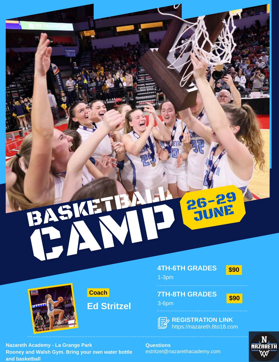NazarethGBB's tweet image. Naz Girl’s Basketball Camp Numbers are already off the charts! Camp Details are listed below for girl’s basketball players in grades 4-8. Please share with friends and family!