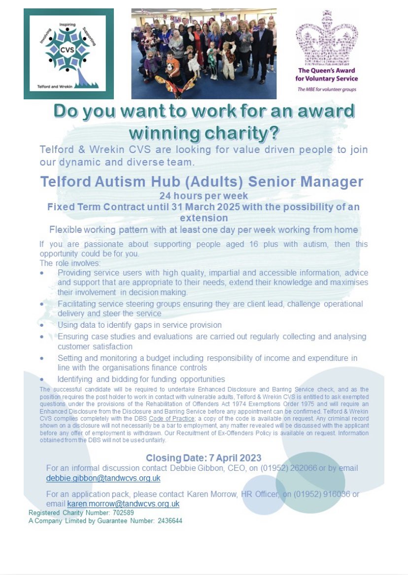 Are you a natural leader looking for a new rewarding challenge? 
Are you solution focused, enjoy empowering a team and are passionate about working for an award winning charity?
We offer flexible working with at least one day working from home ✅