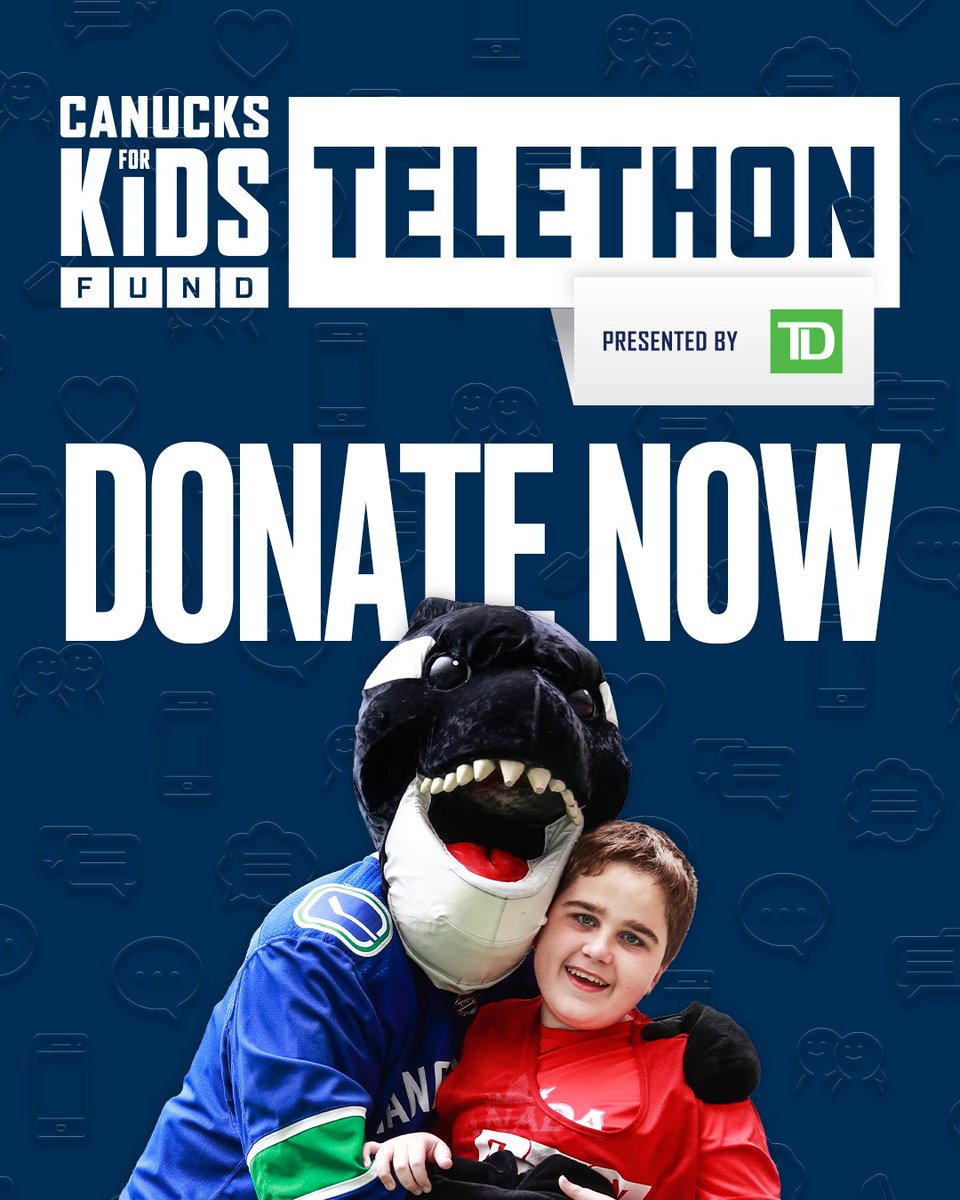 Canucks's tweet image. The 2023 Telethon is now LIVE ‼️

Donate now to support our core beneficiaries of Canucks Autism Network, Canuck Place Children's Hospice, and BC Children's Hospital. 

Every dollar counts to help us help kids in BC!

DONATE | canuckplace.org/telethon