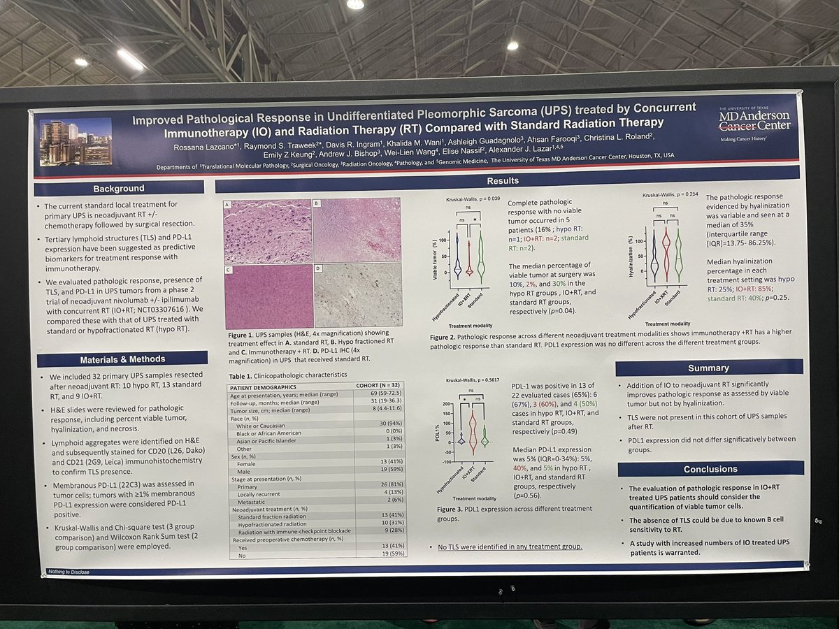 #USCAP2023 dr. Lazcano from our sarcoma group, presenting our experience on UPS treated with immuno therapy and radiation therapy.
