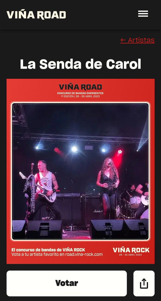 Nos queréis ayudar a tocar en Viña Rock?🔥
Dejad vuestro voto en el link 👇
road.vina-rock.com/artists/la-sen…

#lasendadecarol
#viñarock #rockenespañol #rockespaña #rocknacional #rockdelbueno #bandas #bandasespañolas #rock #musica #festivales #concursos