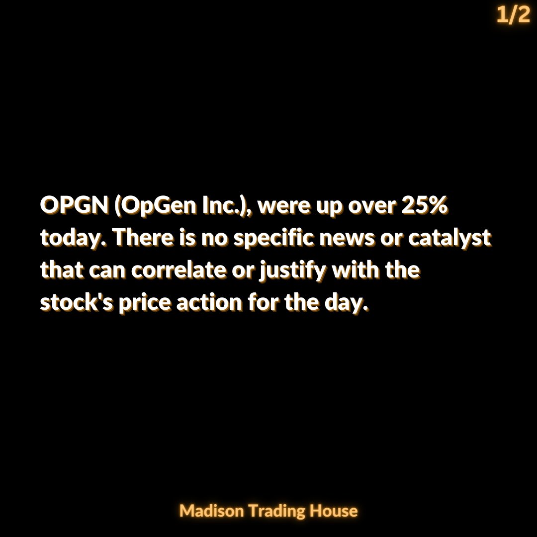 TradingMadison's tweet photo. Traders! $OPGN @opgen  appeared on the radar inside our proprietary trading software today. There is no specific news or catalyst that can correlate or justify with the stock's price action for the day. #smallcaps #pennystocks #daytrading https://t.co/Z8aG5YweGd