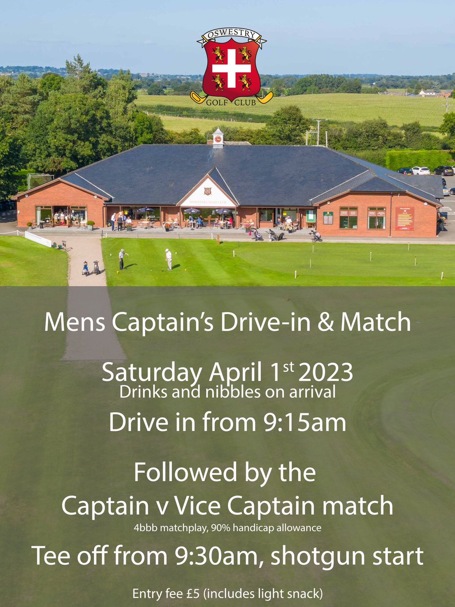 Mens Captain’s Drive In

1st April 2023.

Sign up for the capt v vice capt match on the noticeboard.

#golf #oswestry