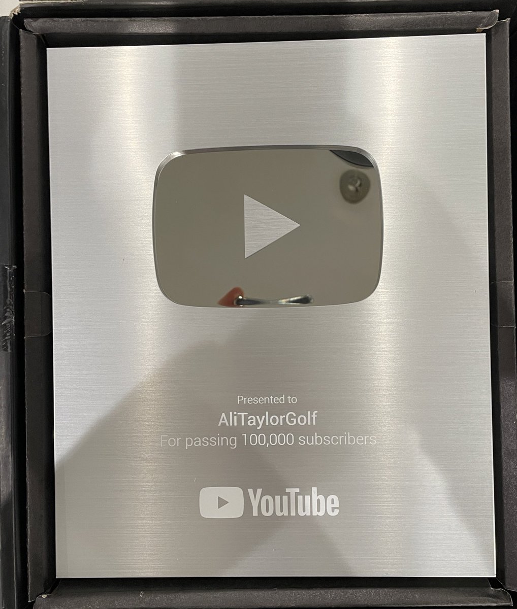 AliTaylorGolf's tweet photo. So this arrived today from @YouTube 
Thank you for all your support, lots more to come!! https://t.co/0QEvIbqjCa