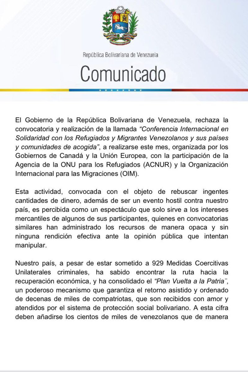 CISPTrujillo's tweet photo. Venezuela rechaza nuevo intento de politizar el tema migratorio venezolano por parte d organismos internacionales; así como la manipulación de las cifras relacionadas con movilidad humana! 
#ChavezAntiimperialista 
#ChavezDelMundo 
#14marzo 
@CISPresidencial @ACoronadoVzla https://t.co/XLMJKzUNo0