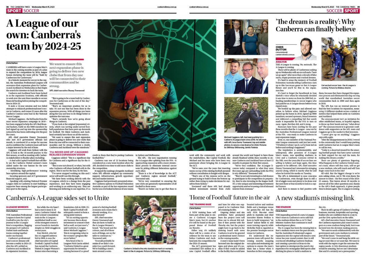 CBRRegionHAL's tweet photo. A HISTORIC DAY FOR CANBERRA FOOTBALL!

By now you may have heard the big news, the ACT has been chosen for @aleaguemen expansion.

We are excited that the @CBRRegionHAL team has been engaged to assist in the process.

This will be a club built by the community, for the community! https://t.co/nvicKtVcLX