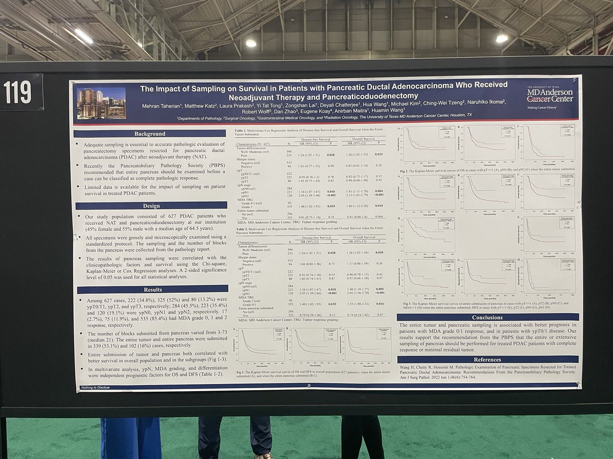 #USCAP2023 Dr. Taherian from our G.I. group, presenting the impact of sampling on survival in pancreatic adeno carcinoma treated with neoadjuvant therapy