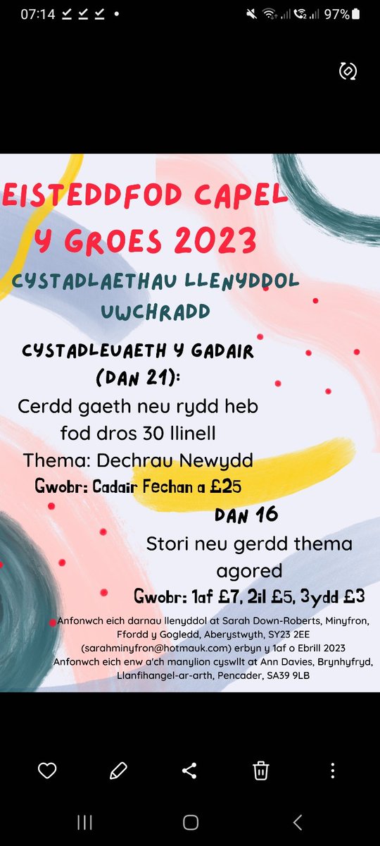 Cwpwl o wythnose tan y dyddiad cau! Cofiwch gystadlu! #eisteddfodaubach #ewchamdani