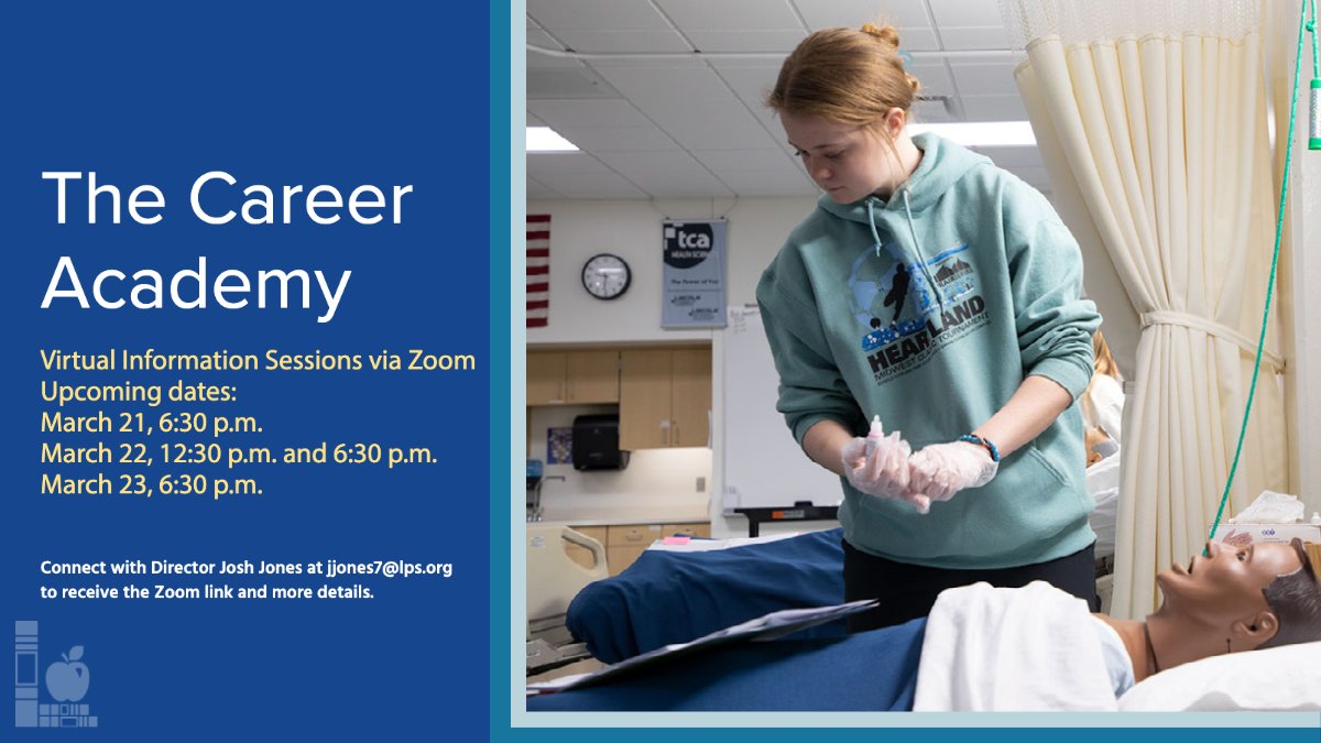 The Career Academy (@tca_lincoln) on Twitter photo Explore how you can test drive your future at The Career Academy. We will host virtual info sessions via Zoom March 21 - 23. Ninth - 11th graders are welcome to attend. Email Director Josh Jones at jjones7@lps.org for more details. Explore how you can test drive your future at The Career Academy. We will host virtual info sessions via Zoom March 21 - 23. Ninth - 11th graders are welcome to attend. Email Director Josh Jones at jjones7@lps.org for more details.