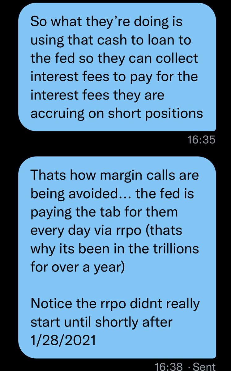 HangLoose1337's tweet photo. It just dawned on me & it actually makes so much sense:
This seems how they’re staying solvent against their massive short positions & kicking the can
Its virtually daily micro-bailouts for all the counterparties & its happening right in front of us w/ reverse repos
#amc #ape https://t.co/Jbnpc3B55K