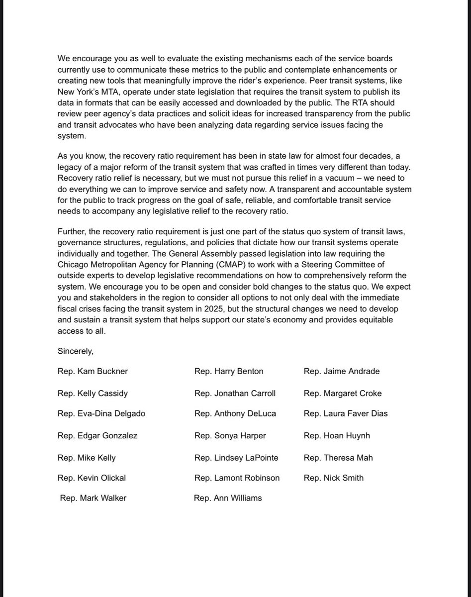 Today a number of my colleagues joined me in asking  the RTA that any extension of the farebox recovery ratio be accompanied with a commitment to more reliable service, improved safety &amp; increased transparency.