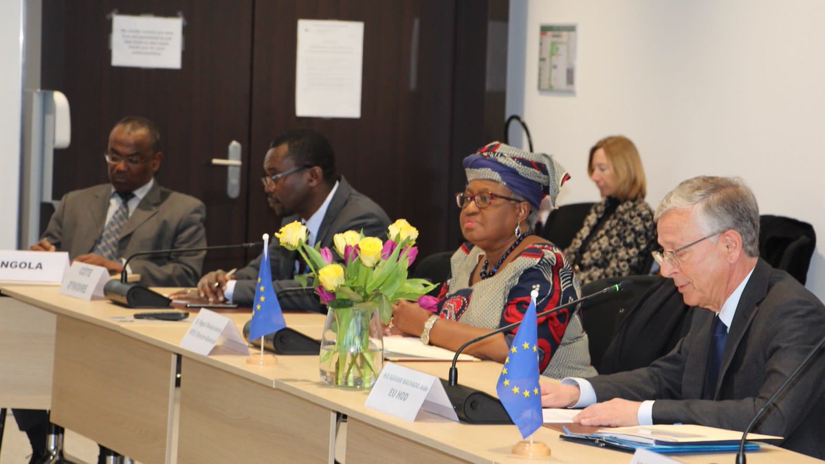 EUmissionWTO's tweet photo. Today, DG @NOIweala joined African and European WTO members at the @EUmissionWTO for a dialogue on African development and integration. Fundamental questions were discussed on the role that the @wto and aid-for-trade can play.
#AU #AfCTFA #GlobalGateway #EUtrade #EUatWTO https://t.co/kO4j3fUQx5