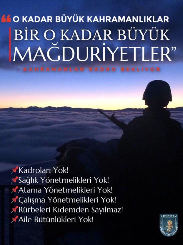 burak_esnn's tweet photo. #VatanaCanVereneKadro
*Mesleki güvence yok
*Kadro yok.
*Aile birliği kalmadı
*Kıdemleri rütbeden sayılmıyor
*Sağlık yönetmeliği yok
*Çalışma yönetmeliği yok
*Atama yönetmeliği yok
*Nöbet yönetmeliği yok
@alitilkici38
@RTErdogan
@suleymansoylu
@vedatbilgn
@dbdevletbahceli https://t.co/aQQsQqfYb9
