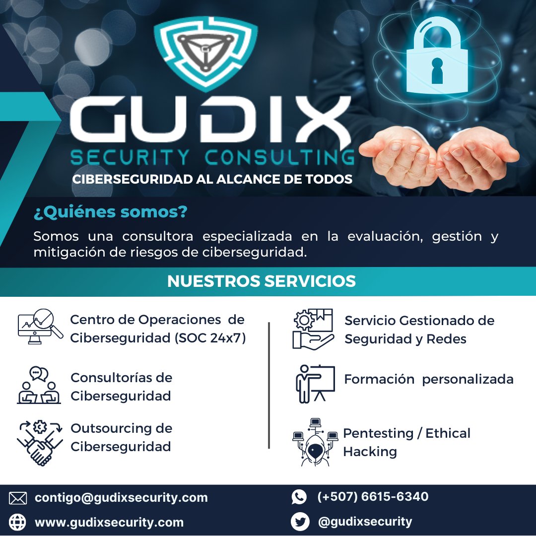 gudixsecurity's tweet photo. ¿Es propietario de una pequeña o mediana empresa y está preocupado por su ciberseguridad? 
Contáctenos hoy para obtener más información sobre cómo podemos ayudarlo a mantener su negocio seguro y protegido contra ciberamenazas.
#ciberseguridad #pyme https://t.co/IySKFQOA0p