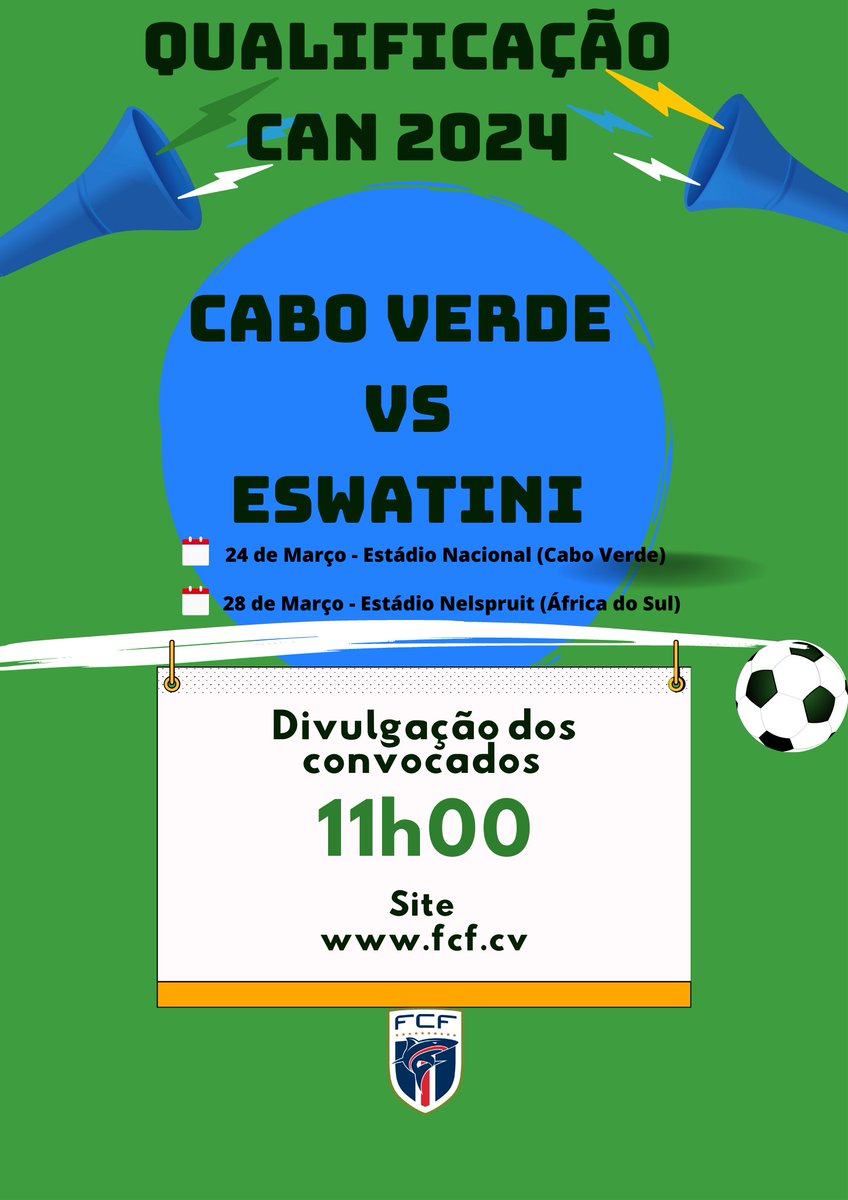 fcfcomunica's tweet photo. Quando o relógio marcar 11h00 (horário de 🇨🇻) entre no site https://t.co/UZCpdeWnj1 e conheça os convocados para o duplo embate frente a seleção do Eswatini

#TotalEnergiesAFCONQ2024 #TotalEnergiesAFCON #CaboVerde #Eswatini #TubarõesAzuis https://t.co/Jzqh3t4dzA