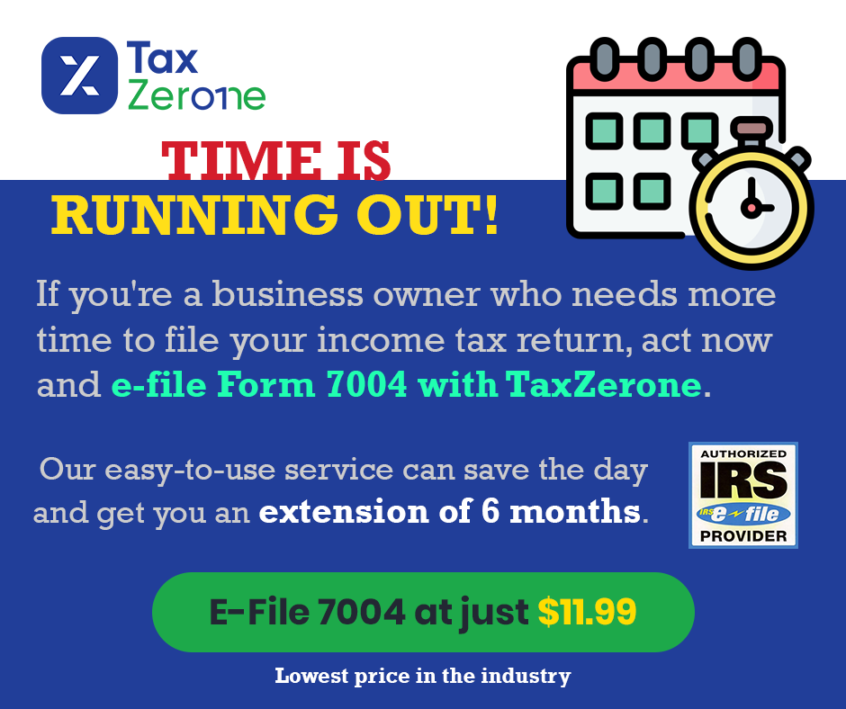 TaxZeroneUS's tweet photo. Hurry up! The deadline for filing your business income tax return is just around the corner. Don't panic - choose TaxZerone to e-file your Form 7004 and get the extension you need.
https://t.co/fgVeIo79R7
#form7004 #irsform #7004extensiononline #efile7004 #efiling7004 https://t.co/fxLsLjubZP