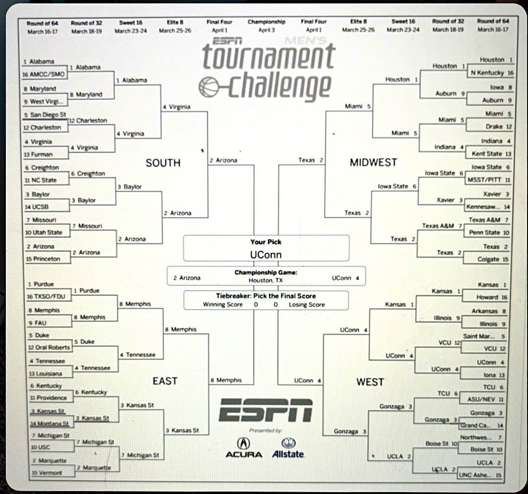 Jill_Montgomery's tweet photo. Yup! I have the fighting @dhurley15’s winning it all.  Let the Madness BEGIN!!! 🏀🔥 #winningbracket #marchmadness https://t.co/kP7ryI9Z4g
