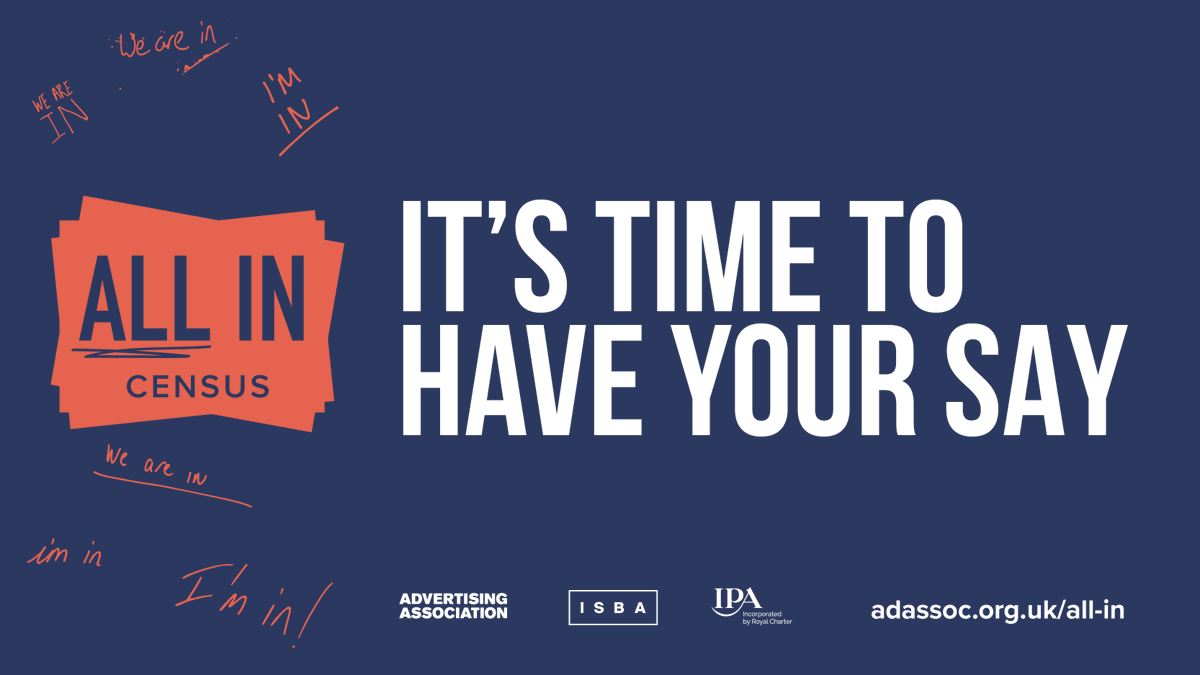 ad_association's tweet photo. 📝 It's time!

Take 15 minutes to complete the advertising and marketing industry's All In Census and help build a more inclusive workplace where everyone feels they belong.

#advertisingallin 

@The_IPA @ISBAsays

Take part now: https://t.co/sjXlBrI0Zn https://t.co/JpJTZBcMV4