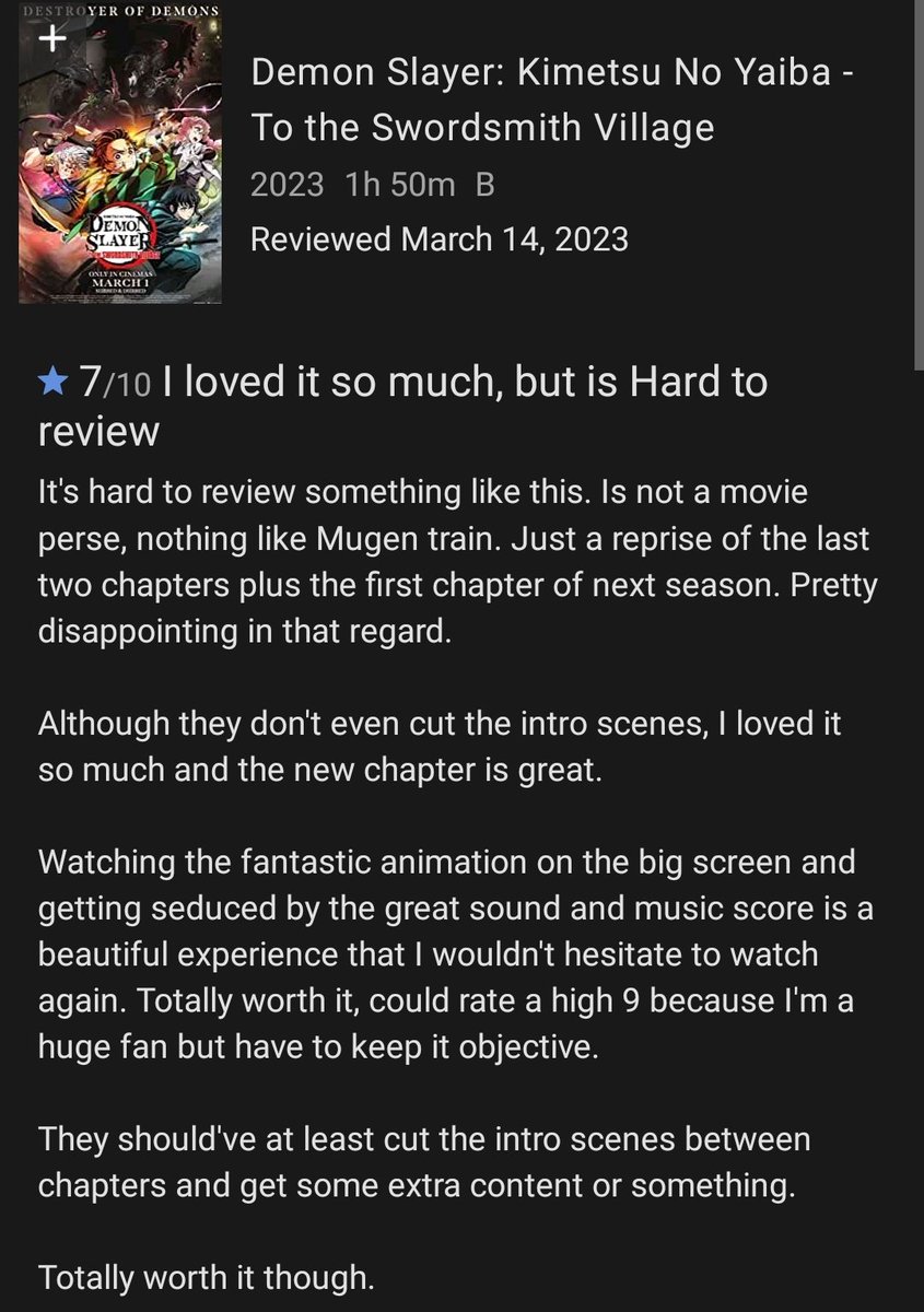 Here is my brief review of Demon Slayer latest "movie"
