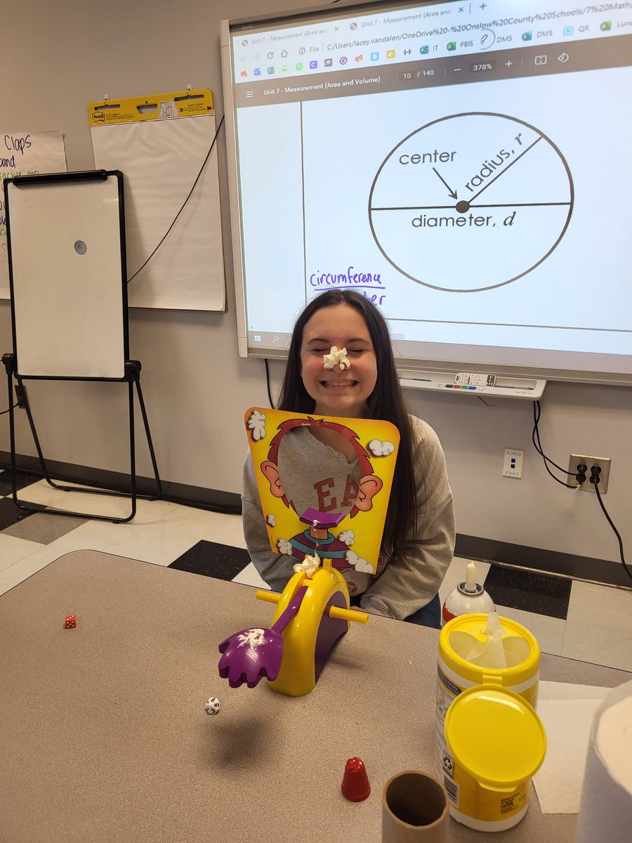 Pi day exploration activity! Measure circumference &amp; diameter, then divide to find pi. If they get close, they get to play pie face. #piday #BulldogLIFE <a href="/DMSMedia411/">Dixon Middle School</a>