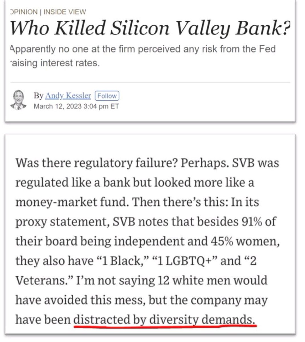 DeeRod4321's tweet photo. @andykessler are you seriously suggesting that @SVB_UK et al failed because they were too focused on diversity?!?

#sexist #agest #racist tripe
@TheWallStreetJ I thought you were better than this?!?

@SVB_____ any way to #parody this? https://t.co/ZjGCx0tHoD