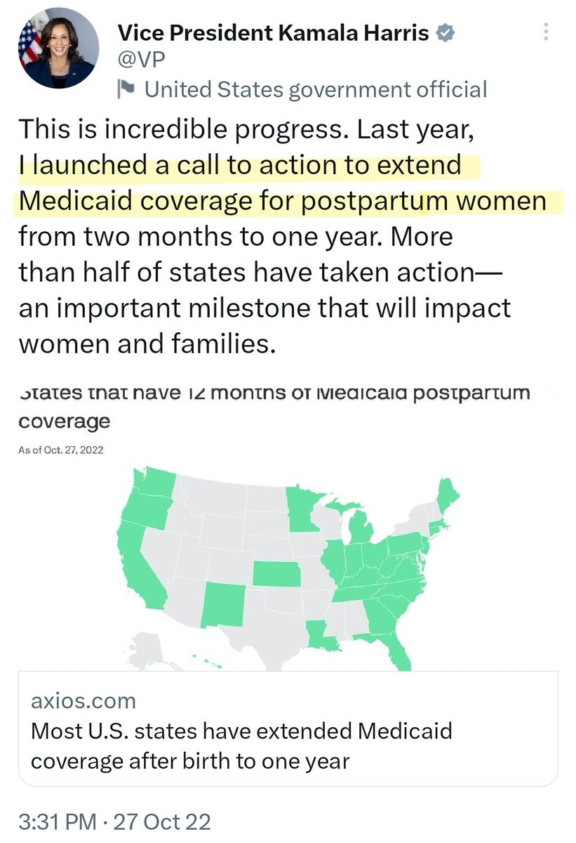 ReecieColbert's tweet photo. The erasure of VP Kamala Harris' leadership around maternal health and specifically the extension of postpartum Medicaid extended coverage is insulting. This "broader movement" didn't appear out of thin air. It is a direct result of VP elevating the issue &amp; leading the charge. https://t.co/5jLwQnpRKa