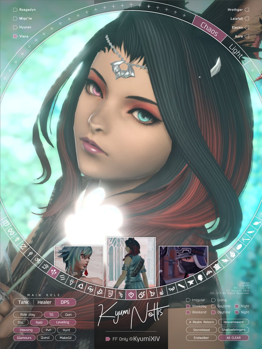 KyumiXIV's tweet photo. 💎 Kyumi Nottis @ Ragnarok (Chaos)

🌸 DPS main (DNC) / healer sub (SGE)
🌸 amateur gposer &amp; glamourer
🌸 aspiring raider
💗 Viera♥︎

#FF14フレンド募集 #파판14_트친소 #FFXIV #FF14 
#FF14キャラクターカード  #FFXIVCharacterCard #GPOSERS https://t.co/mA4ejNrpXP
