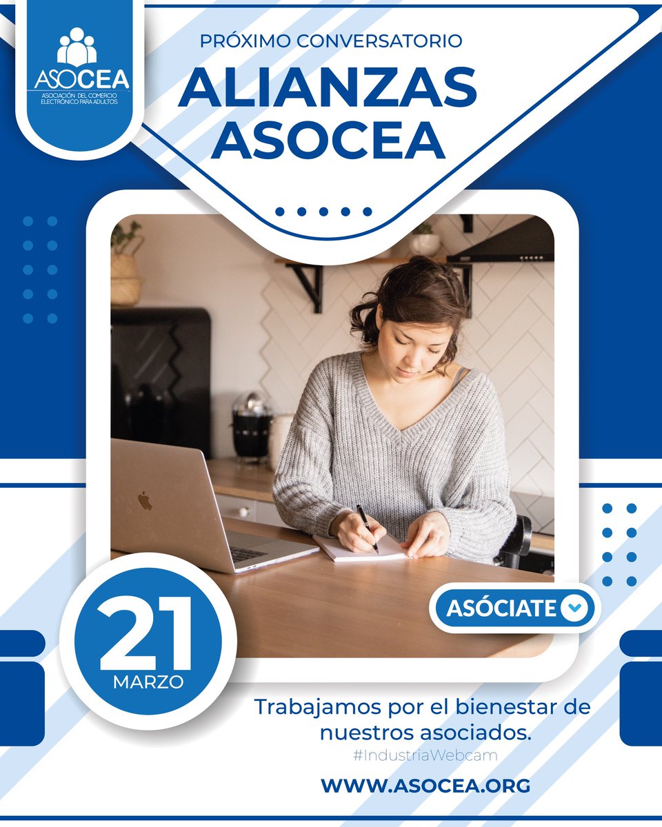 Asoceacol's tweet photo. Para todos nuestros asociados este próximo 21 de Marzo, se dedicará un espacio para conocer las necesidades de cada empresa y como desde otros sectores comerciales del país, a través de las alianzas con nuestra asociación fortalecer a cada estudio webcam
#Estudioswebcam https://t.co/dq8z1L72bp