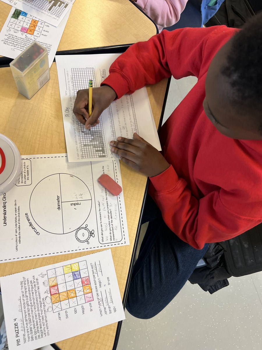 MackTeachesMath's tweet photo. It’s Pi Day 3.14, and what do we do on Pi Day? We stretch and grow our knowledge! Students engaged in several Pi activities ranging from art, to math, to logic! Go Tigers! 💙🐯💙@PGCPSTAG @GWES_PGCPS @PGCPSK5Math @gwes_pta @pgcps @PGCPSCurriculum @TonyaW0621 https://t.co/l6CdeRbsHo