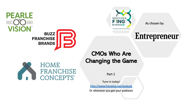 FranWise's tweet photo. What do Angela Paules of Buzz Franchise Brands, Doug Zarkin of @PearleVision, &amp; Marci Kleinsasser of Home Franchise Concepts have in common? They're on @Entrepreneur's list of Franchise CMOs Who Are Changing the Game, and they all were on our podcast!  https://t.co/bbmUo14nk1 https://t.co/rmB4DLHJ0M
