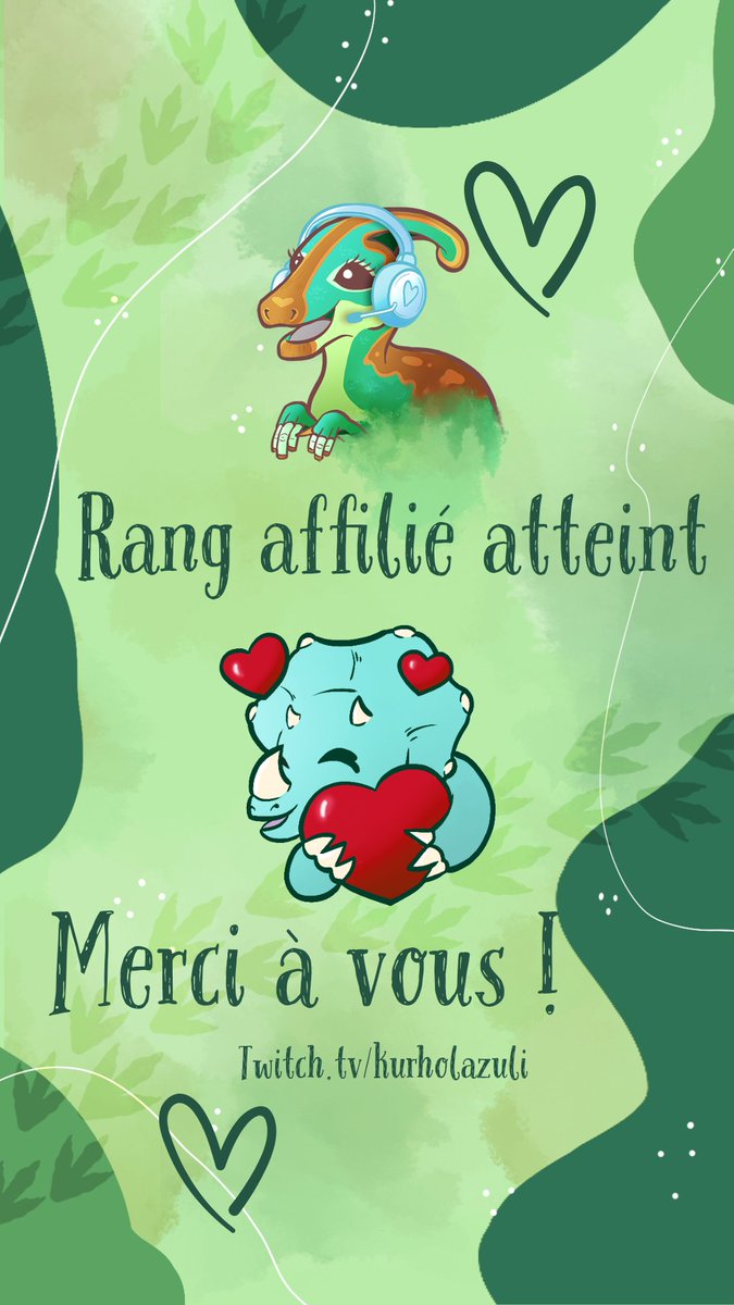 On a atteint le rang de l'affiliation ! Demande faite et validée ce soir ! Tout est prêt, #emotes ,badges... 🪴💚💚 Merci à vous c'est grâce à vous ça ! 

🪴💚 twitch.tv/kurholazuli
🪴💚 twitch.tv/kurholazuli

#twitch #stream #girl #dinosaur #dino #affiliate #draw #gaming