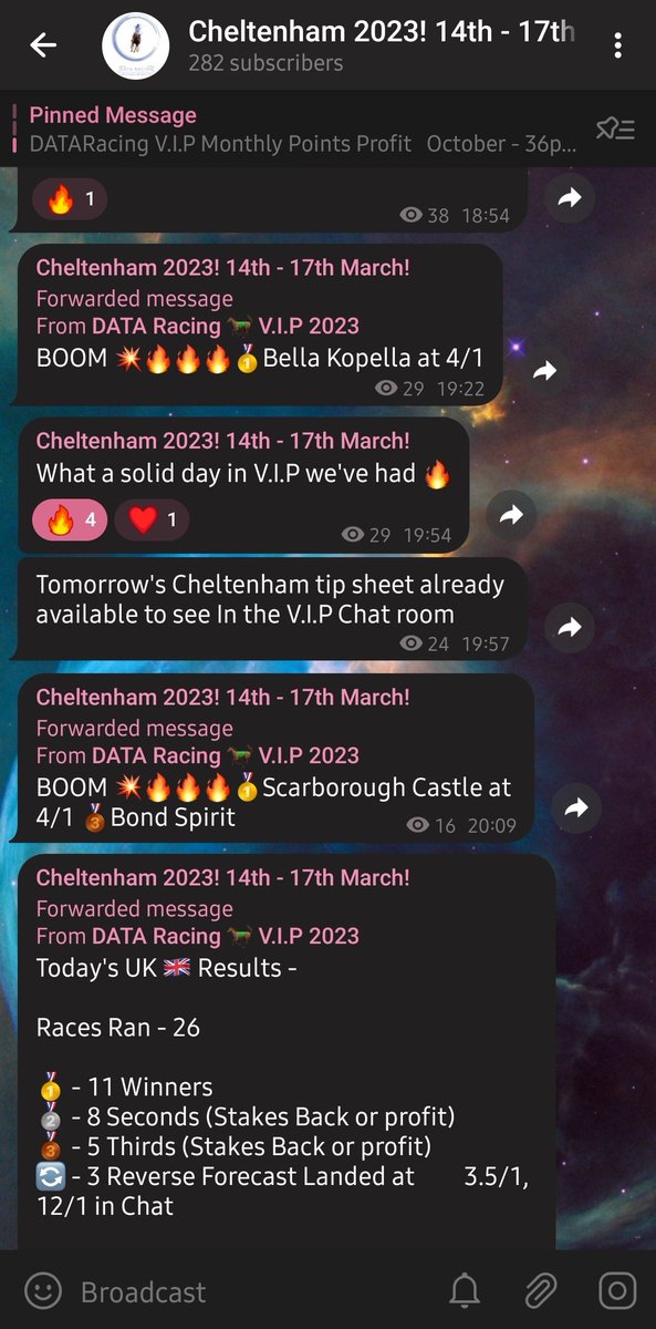 DATARacingUSA's tweet photo. #CheltenhamFestival2023 Has been absolutely smashed today In the DATARacing free channel! Head over to --> https://t.co/grwXOXe1RL to get involved!! #sportsbettingtwitter #SportsGambling #CheltenhamFestival #Cheltenham #sportsbettingpicks #horseracingtips #GamblingTwitter https://t.co/Fk9jKwyn6r