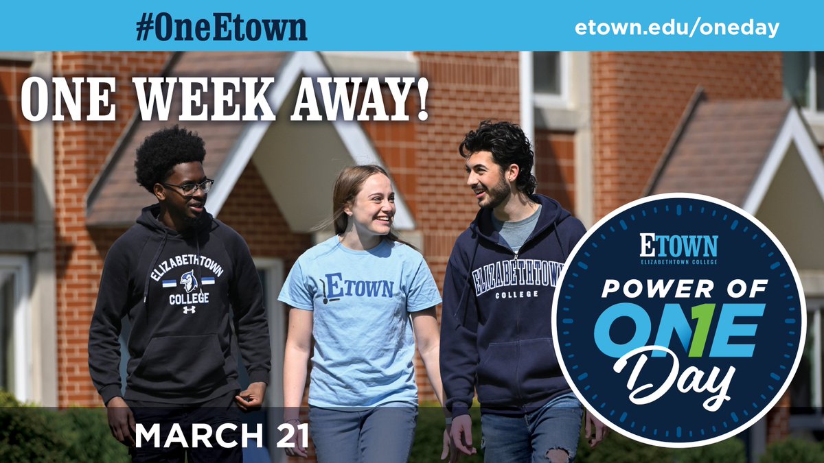 One week away from one of my favorite days of the year - Power of One Day - an opportunity to give to what you love about Etown. Check out this year's challenges at etown.edu/oneday #OneEtown